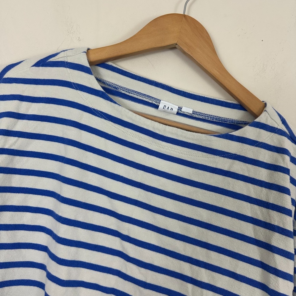 Gap Breton Shirt Blue White Striped Knit Cotton Boat Neck Coastal Womens Small